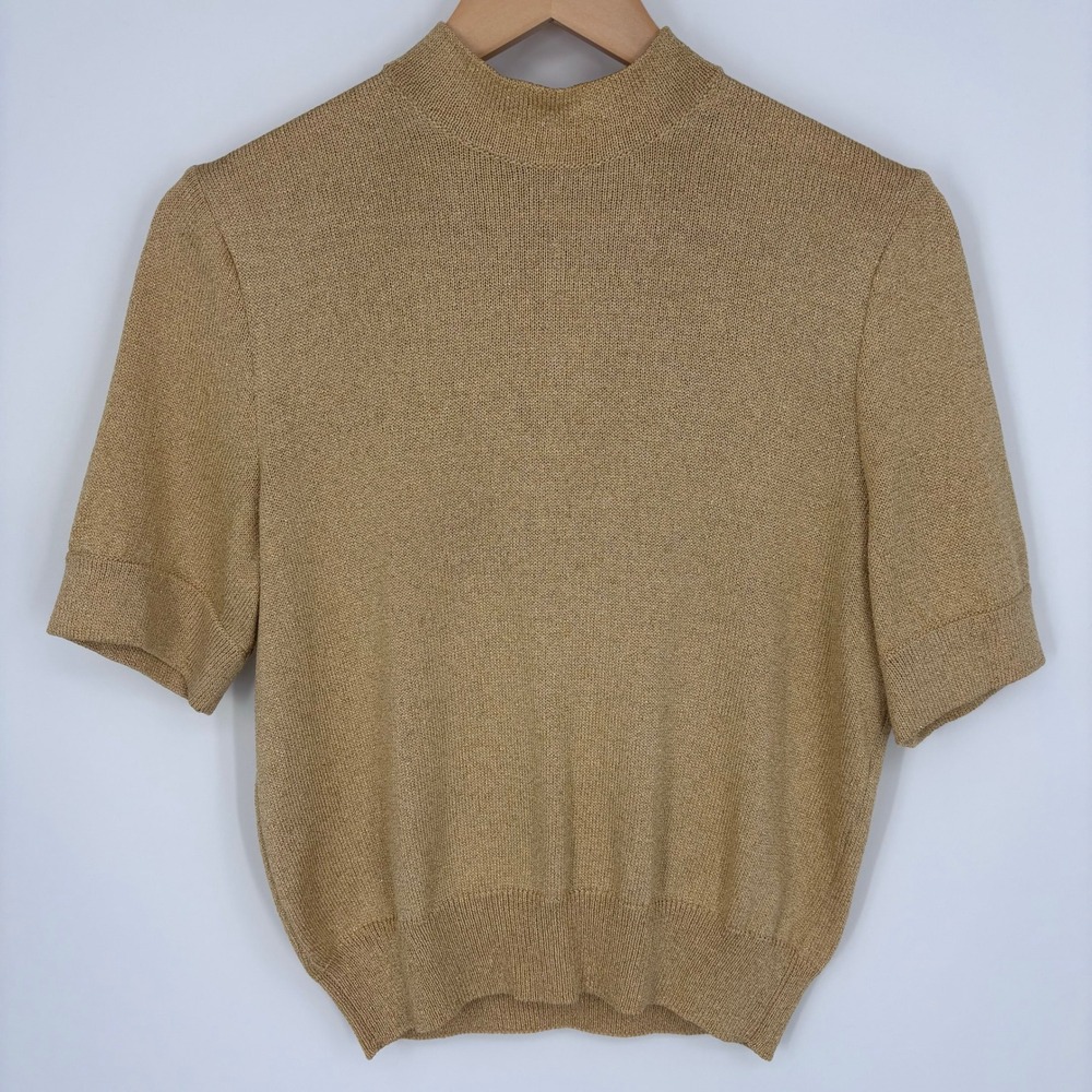St. John Basics Vintage Gold Metallic Knit Mock Neck Sweater Top Womens S Gold